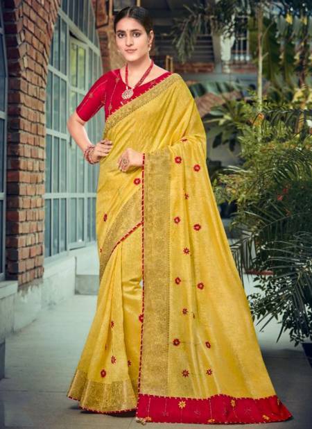 Yellow Colour 5D LAJRI Heavy Wedding Wear Soft Cotton Designer Saree Collection 11622